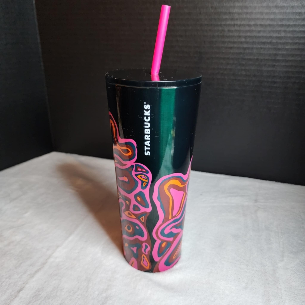 Starbucks 2023 Fall Black & Magenta Wavey Graphic Tumbler Venti 24 0z